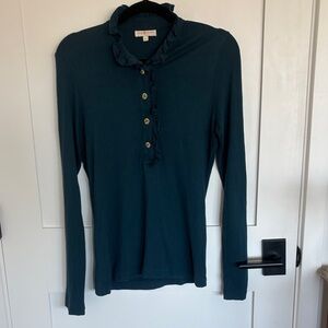 Tory Burch Teal Ruffled Button-Down Shirt